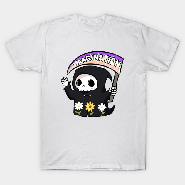 Cute grim reaper rainbow imagination with daisy flowers T-Shirt by Yarafantasyart